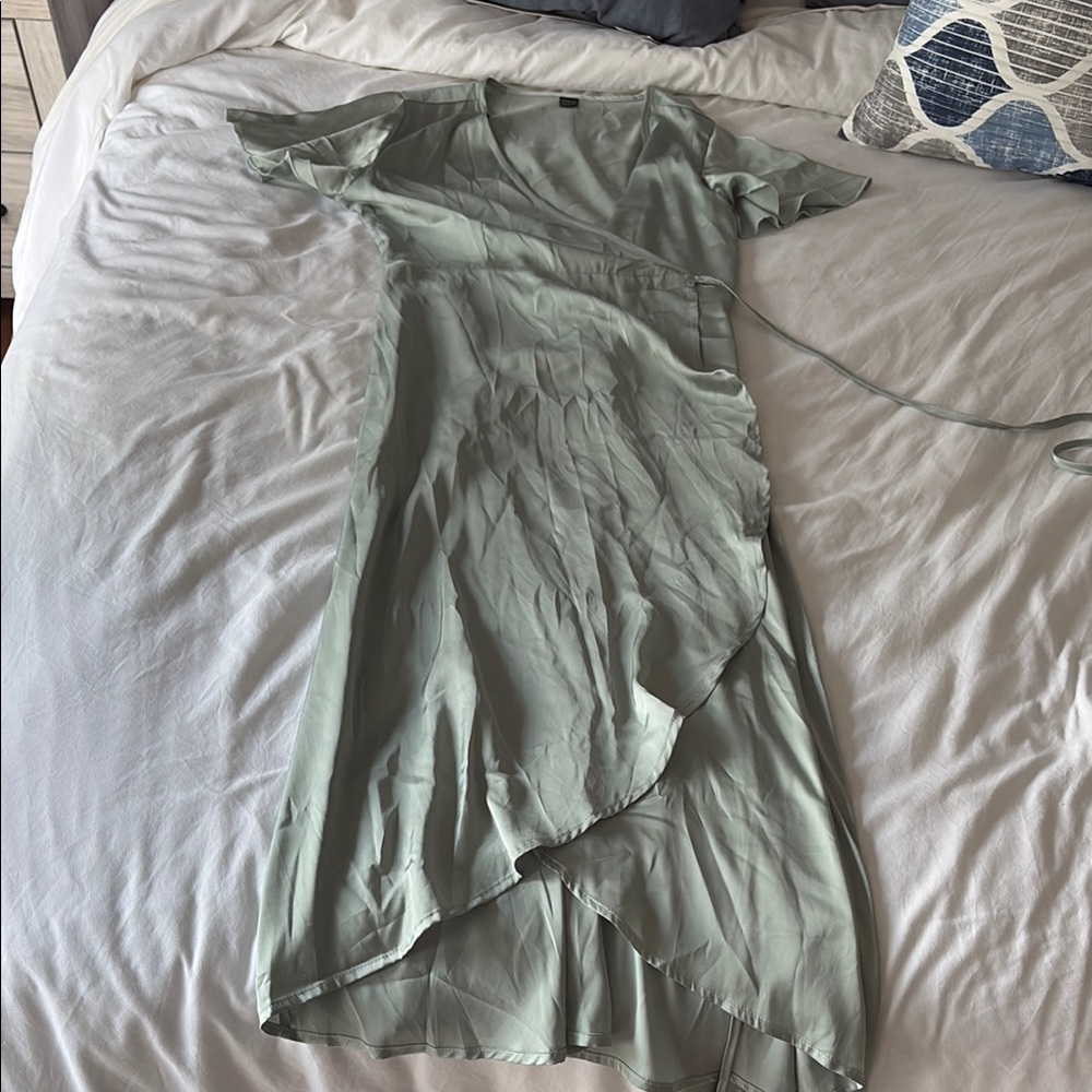 Elegant Sage Green Wrap Dress